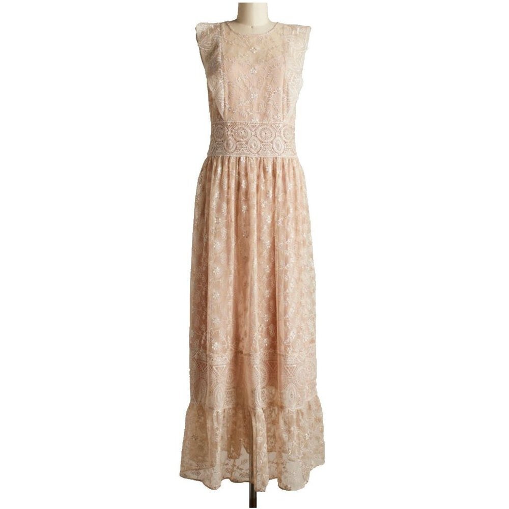 Sundance Faythe Dress Maxi‎ Mesh Floral Long Sleeveless Petite Size PL $268